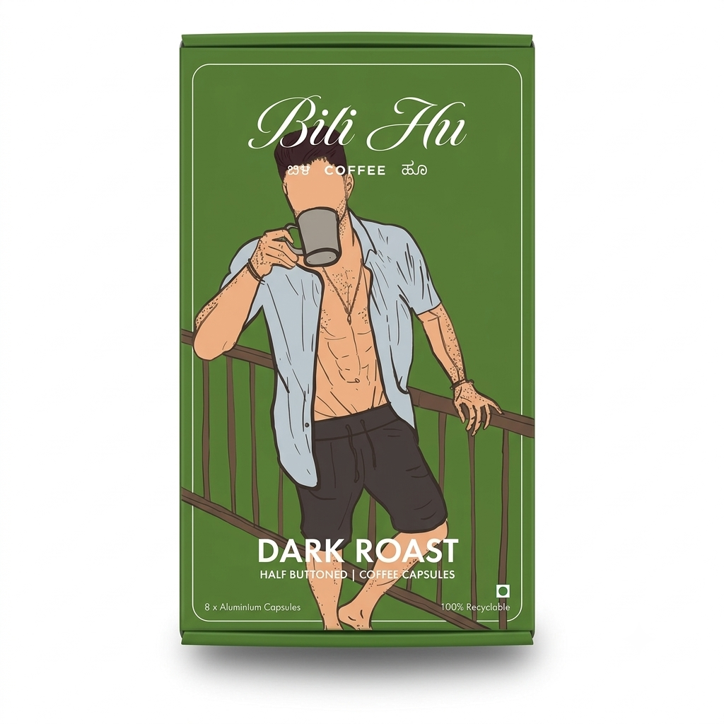 Coffee | Dark Roast (Coffee Capsules) -100% Arabica-Pulped Sun Dried - Bili Hu -(8 Coffee Capsules) 44gm