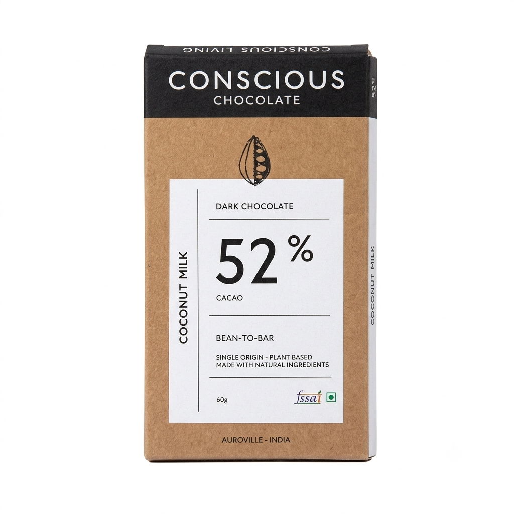 Dark Chocolate | 52% Coconut Milk Dark Chocolate Bar – Vegan &amp;amp; Gluten Free - Conscious Living – 60gm