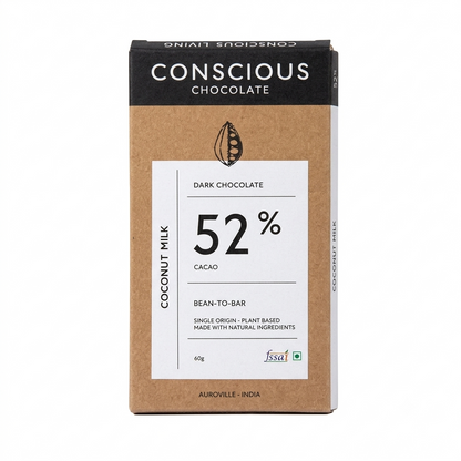 Dark Chocolate | 52% Coconut Milk Dark Chocolate Bar – Vegan &amp;amp; Gluten Free - Conscious Living – 60gm