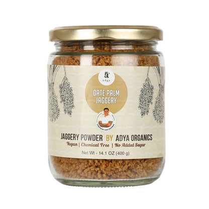Jaggery Powder  | Date Palm Jaggery - Organic - Vegan, Chemical Free &amp;amp; No Added Sugar - Adya Organic - 400gm