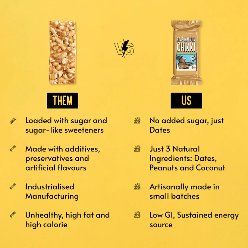 Chikki | Date Sweetened Soft Chikki (Made Only From Dates, Peanuts And Coconuts) – No Additives, No Added Preservatives &amp; Sugar Free – Brawny Bear – 25gm