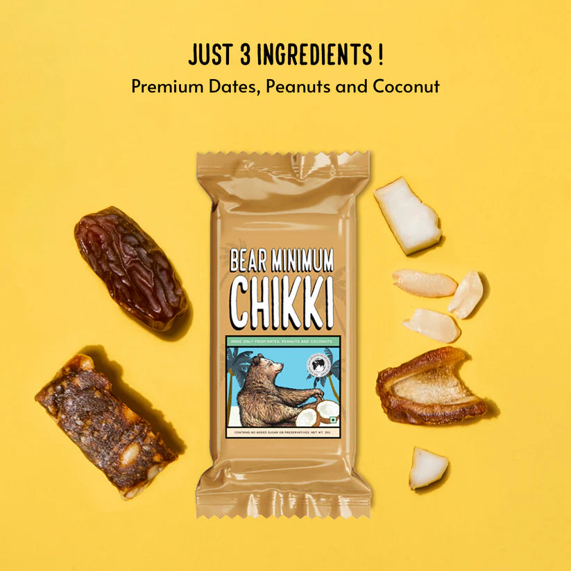Chikki | Date Sweetened Soft Chikki (Made Only From Dates &amp; Peanuts ) – No Additives, No Added Preservatives &amp; Sugar Free – Brawny Bear – 25gm