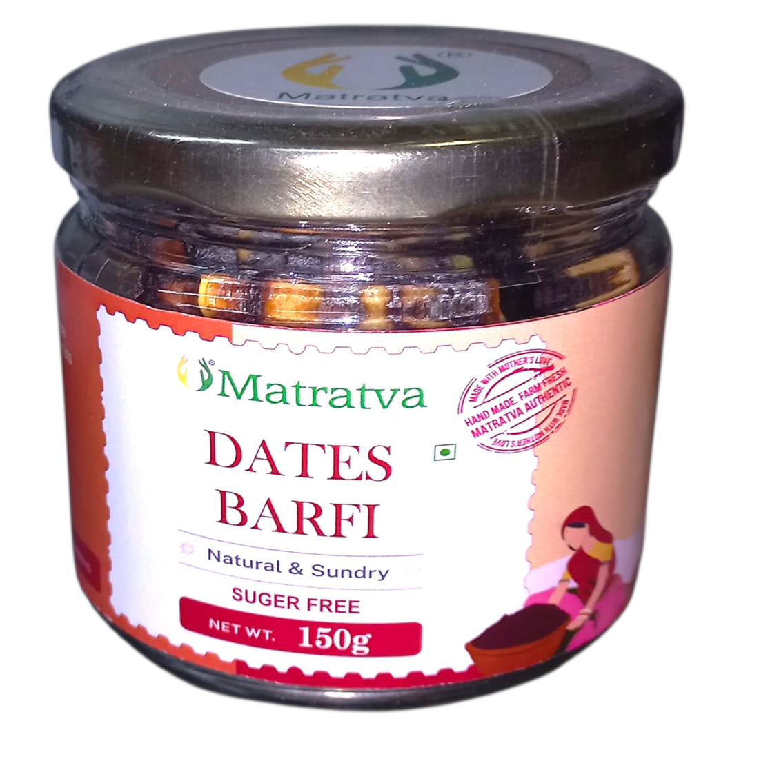 Barfi | Dates Barfi - Natural & Sun Dry - Organic - Handmade - Sugar Free & No Added Artificial Blinder - Matratva - 150gm
