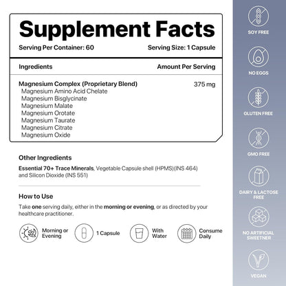 MAG7 |  Seven Complex Magnesium - Aids Relaxation, Recovery &amp; Blood Pressure Regulation - Vegan, Gluten Free, Soy Free, Sugar Free, Non GMO &amp; No Artificial Sweeteners - Decode Age - 60 Capsules
