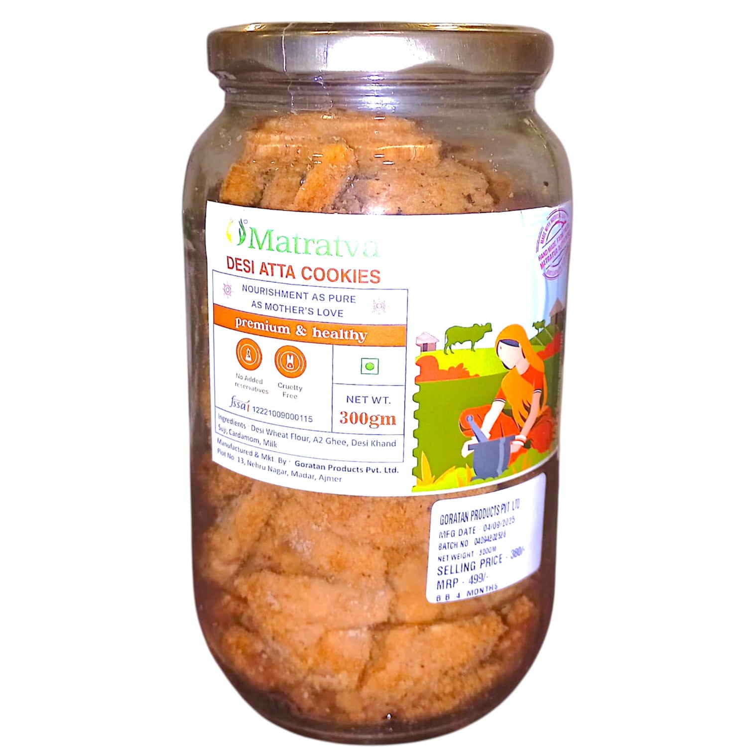 Cookies | Desi Atta Cookies - Made With Organic Ingredients - Not Fried - Healthy - Cruelty Free &amp; No Added Preservatives - Matratva - 300gm