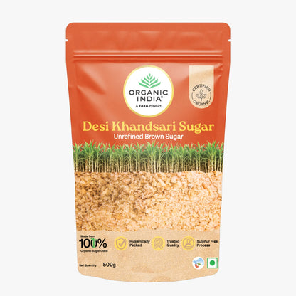 Sugar | Desi Khandsari Sugar (Unrefined Brown Sugar) - Made From 100% Organic Sugar Cane - Certified Organic - Sulphur Free, No Chemicals, Synthetic Or No Pesticides. Organic India - 500gm