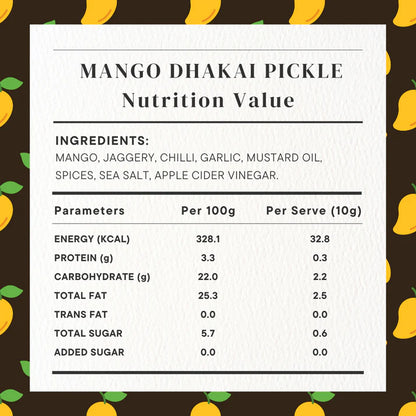 Pickle | Dhakai Mango Pickle (Home Made With Probiotic Goodness) – 100% Natural - No Added Colour &amp;amp; No Added Preservatives – Golden Grass – 200gm