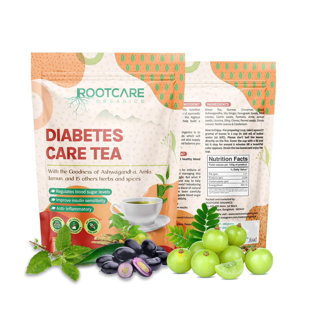 Tea | Diabetes Care (With The Goodness Of Ashwagandha, Amla, Jamun, And 15 Others Herbs & Spices) - Organic - No Added Sugar & No Added Preservatives - Root Care - 100gm