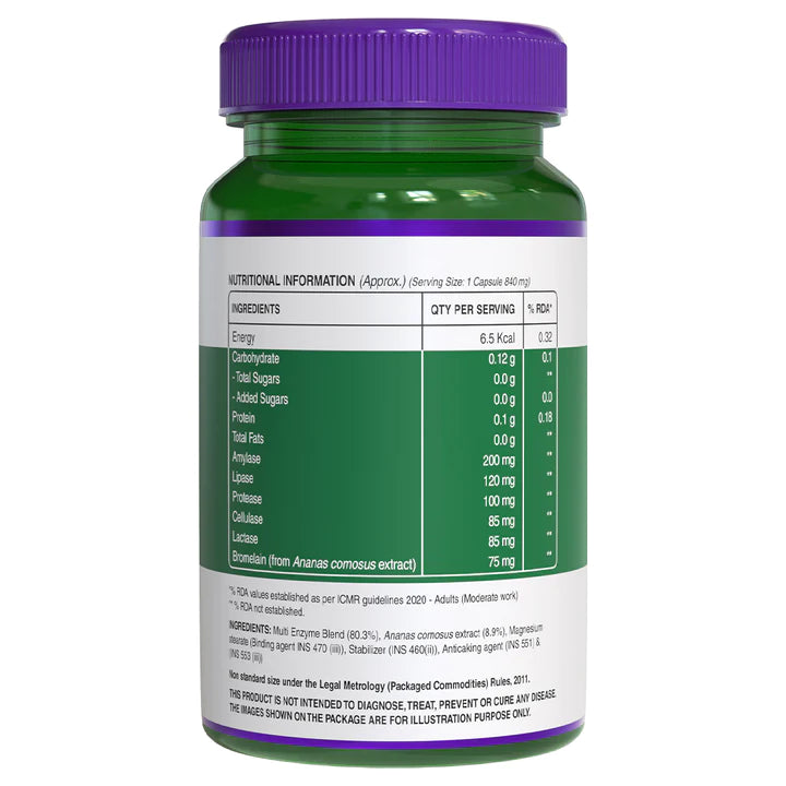 Digestive Enzymes | With Bromelain - Helps Reduce Indigestion &amp;amp; Promotes Nutrient Absorption – Pure Nutrition – (840mg) - 60 Capsules