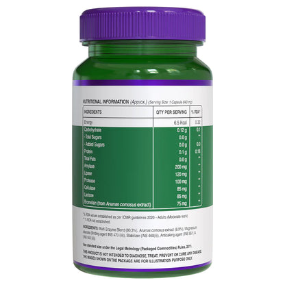 Digestive Enzymes | With Bromelain - Helps Reduce Indigestion &amp;amp; Promotes Nutrient Absorption – Pure Nutrition – (840mg) - 60 Capsules