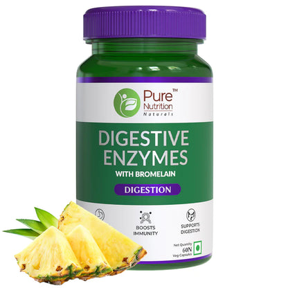 Digestive Enzymes | With Bromelain - Helps Reduce Indigestion &amp;amp; Promotes Nutrient Absorption – Pure Nutrition – (840mg) - 60 Capsules