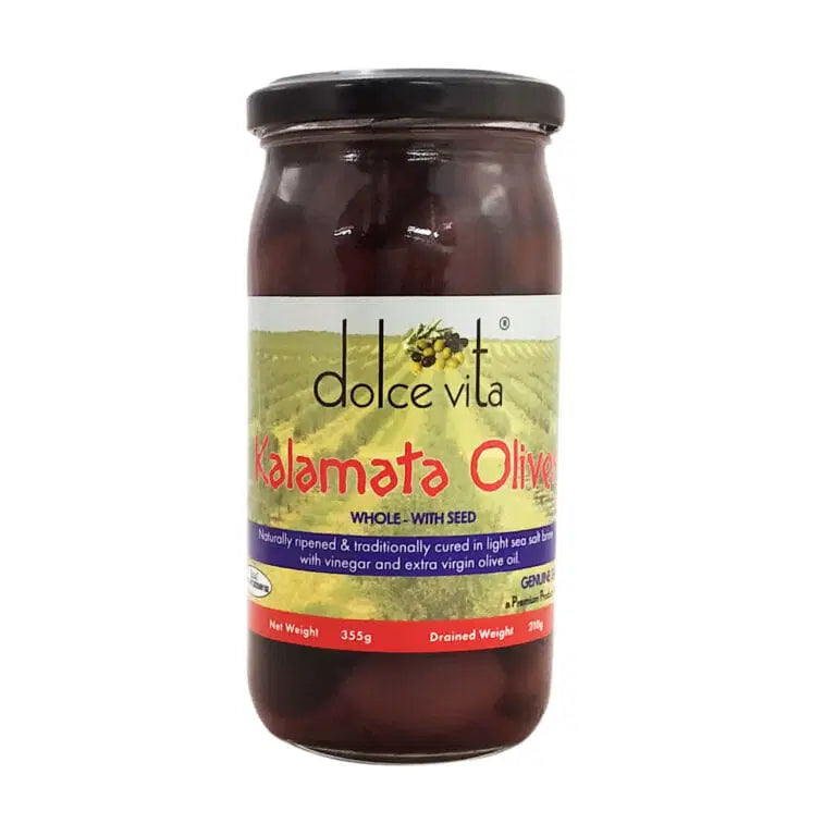Organic Pitted Kalamata Olives - Whole With Seed - Dolce Vita - 200gm