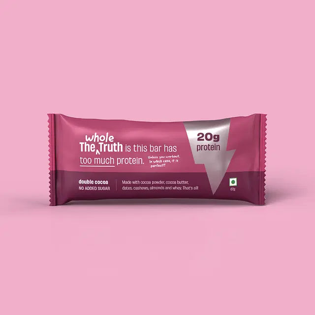 Double Cocoa | (Made With Cocoa Powder, Cocoa Butter, Dates, Cashew, Almond &amp;amp; Whey) - 20g Protein - No Added Sugar – The Whole Truth – 67gm