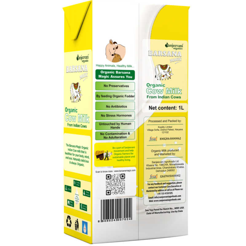 Cow Milk | Double Tonned Milk - USDA Organic – High In Vitamin A &amp; D And Calcium - No Antibiotic, No Stress Hormones, No Adulteration, No Contamination &amp;amp; Preservatives Free – Barsana Magic – 1000ml