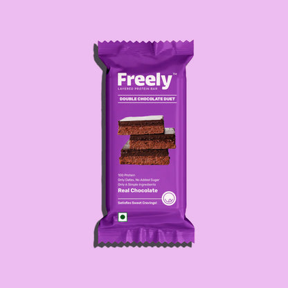 Chocolate Bar | Double Chocolate Duet (Protein Bar) – 10g Protein – Real Chocolate – No Added Artificial Preservatives &amp; No Added Sugar – Freely – 44gm