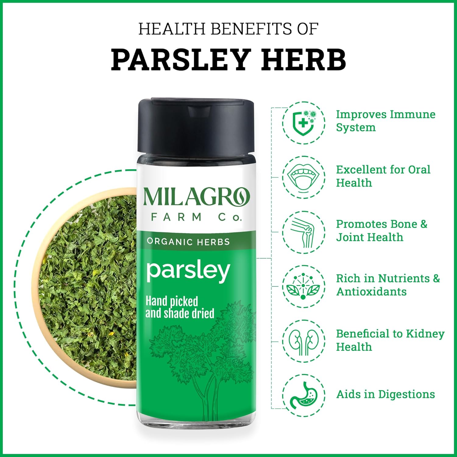 Seasoning | Parsley Seasoning - Hand Picked And Shade Dried - Organic Herbs – Milagro Farm Co. – 25gm