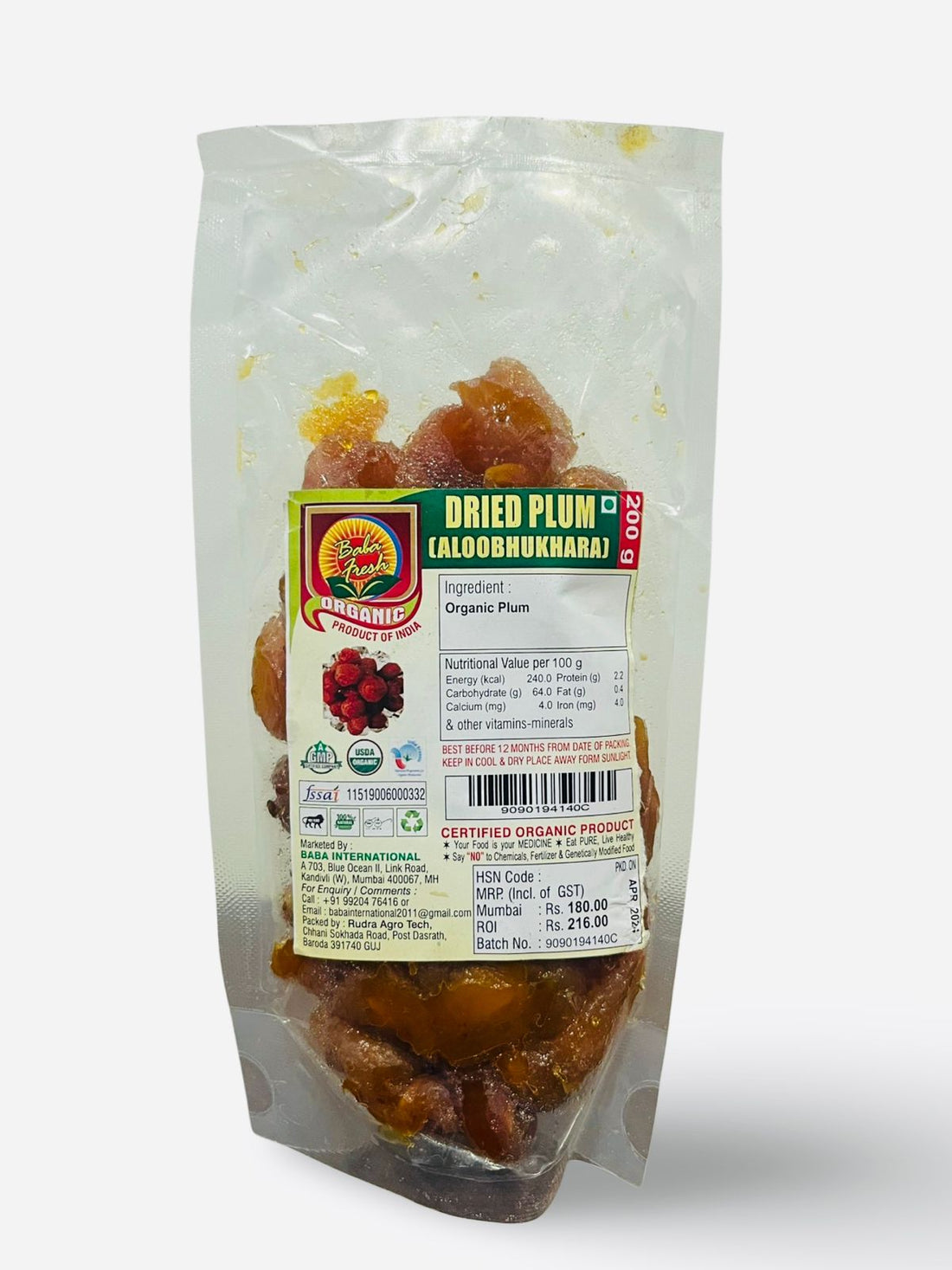 Plum | Dried Plum (Aloobhukhara) – USDA Organic – Baba Fresh – 200gm