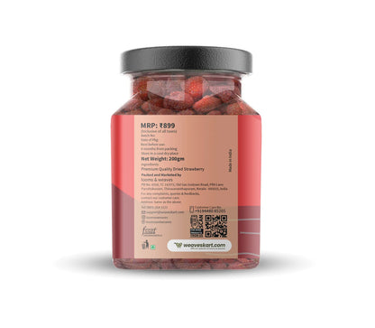 Strawberry | Dried - 100% Natural - Single Origin - Gluten Free, Pesticide Free, No Additives, No Added Preservatives - Looms And Weaves - 200gm