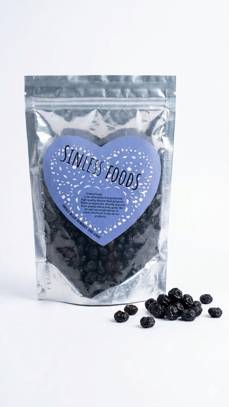 Pure Food | Dried Blue Berries -Preservative Free and Chemical Free- Sinless Foods - 250gm