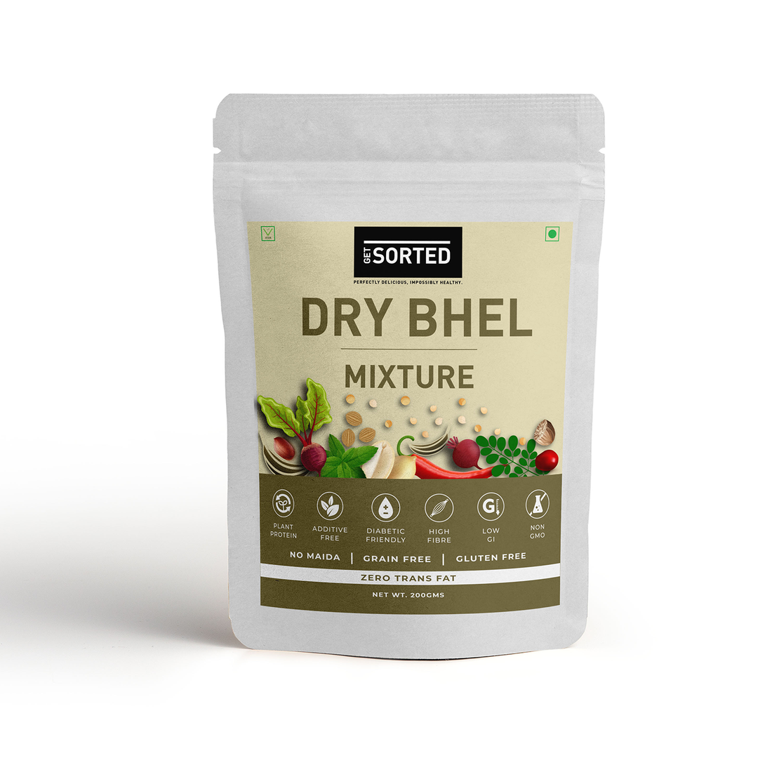 Bhel Mixture | Dry - Gluten Free, Grain Free, Diabetic Friendly, Non Gmo, High In Fibre &amp;amp; No Maida - Get Sorted - 200gm