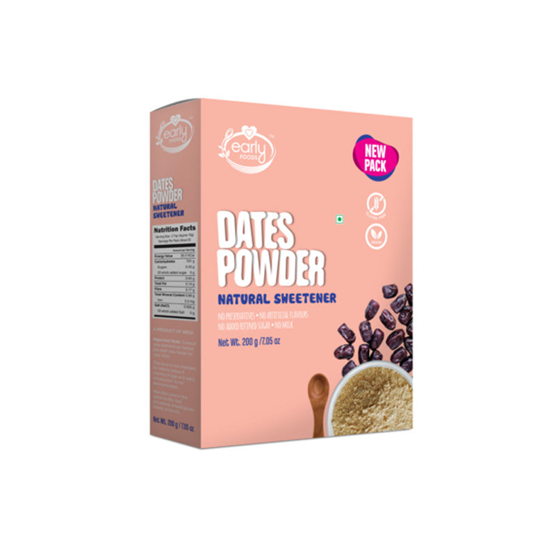 Dry Dates Powder Natural Sweetener - Vegan, Gluten Free, No Added Sugar, No Salt & No Milk - Early Foods - 200gm
