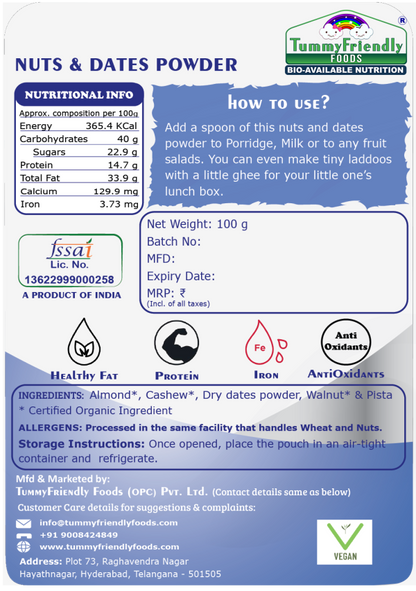 Dry Fruit Powder | (Premium Nuts &amp;amp; Dates Powder) - Healthy Fat - For Baby Food - USDA Organic - No Chemical, Additives &amp;amp; No Sweeteners - Tummy Friendly Foods - 100gm