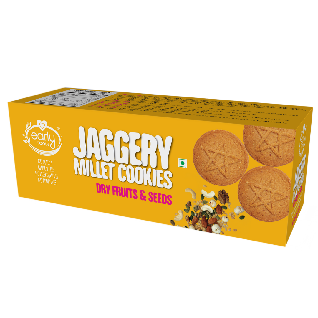 Bajra & Barnyard Jaggery Cookies – Gluten Free, No Added Refined Sugar, No Maida & No Soda - Early Foods - 150gm