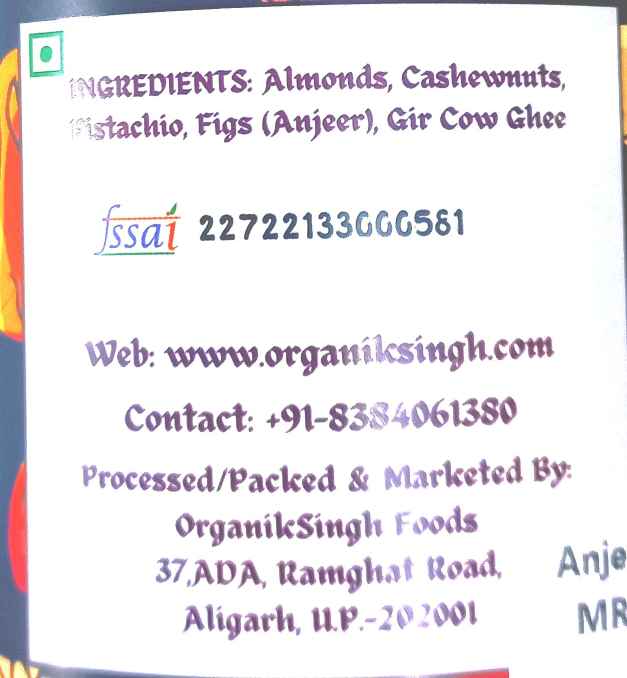 Dry Fruit | Dry Fruit &amp; Figs (Anjeer) Punch (Made With A2 Cow Ghee) – 100% Natural – No Additives, No Preservatives &amp; No Artificial Flavourings – Organik Singh – 500gm
