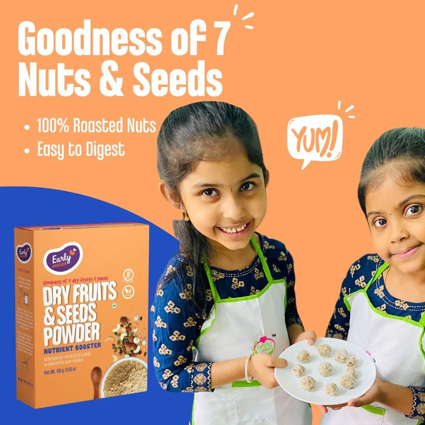 Dry Fruits &amp; Seeds Powder | Organic Dry Fruit &amp; Seeds Powder Blend of 7 Indian Super Foods – Vegan, Gluten Free, No Preservatives, No Artificial Flavours &amp; No Added Sugar – Early Foods – 100gm