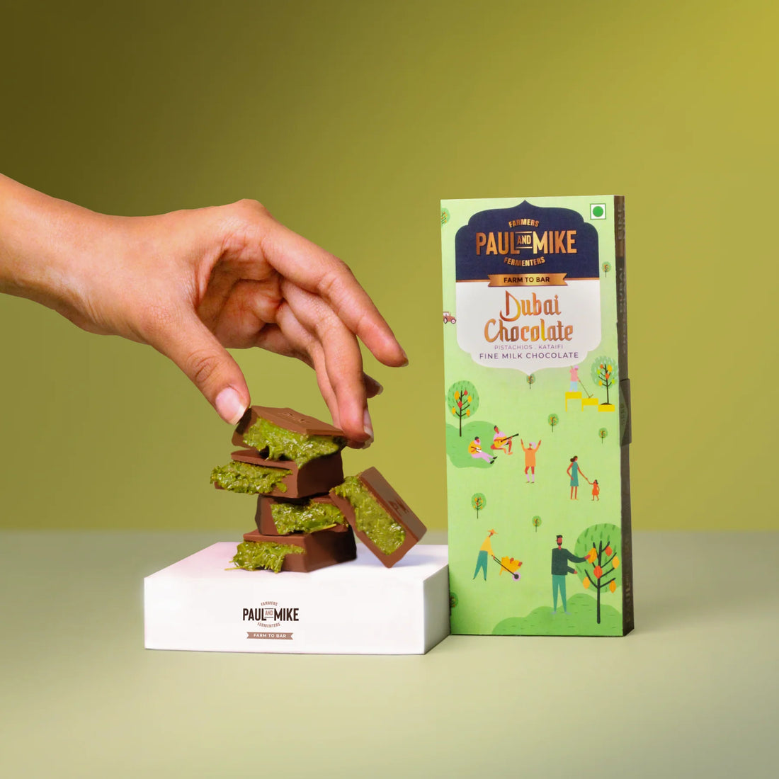 Milk Chocolate | Dubai Style Milk Chocolate (Kunafa Pistachio) - Paul & Mike - 96gm