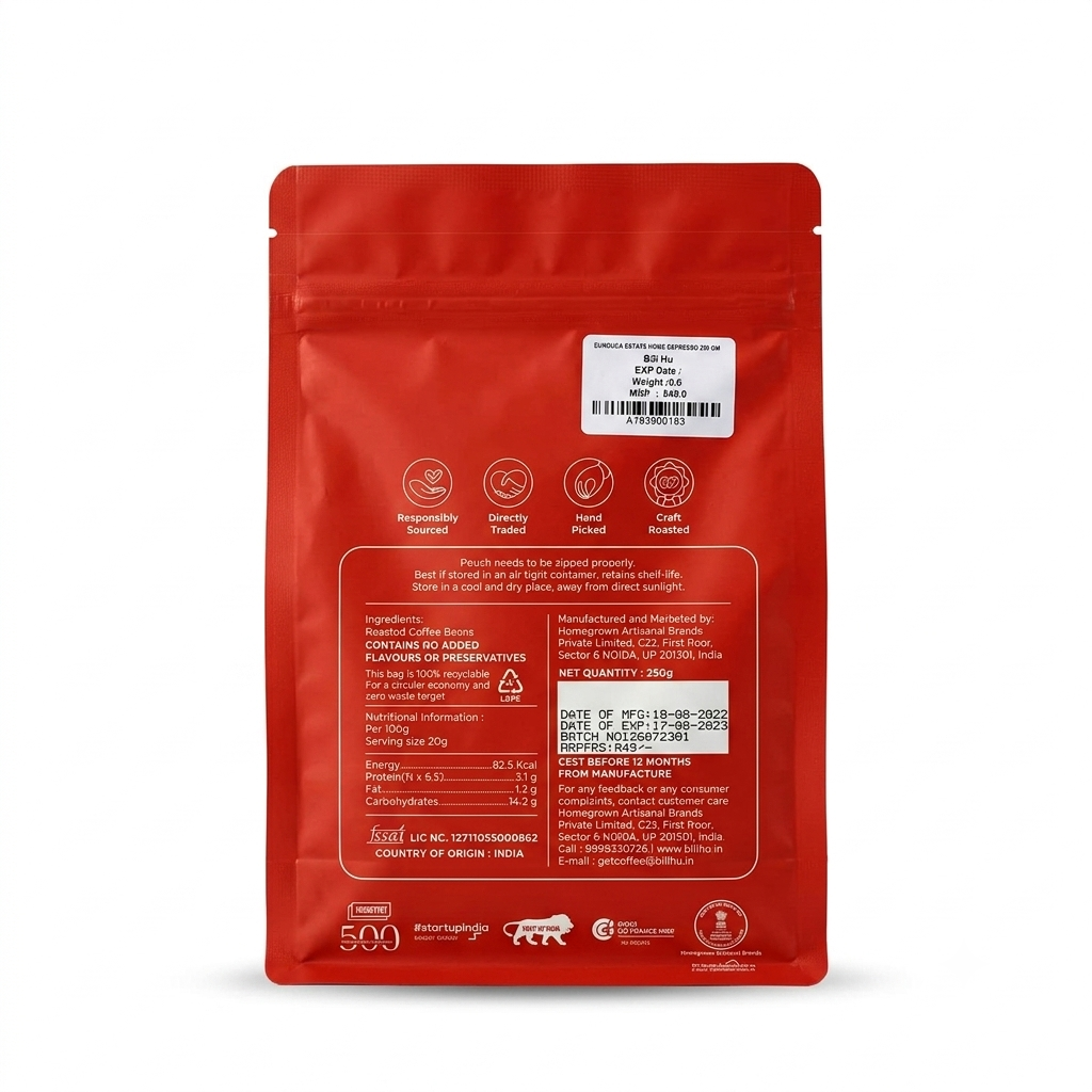 Coffee | Dunduga Estate (Home Espresso) - Medium Roast ,Washed Arabica -No Added Flavour or Preservatives - Bili Hu - 250gm