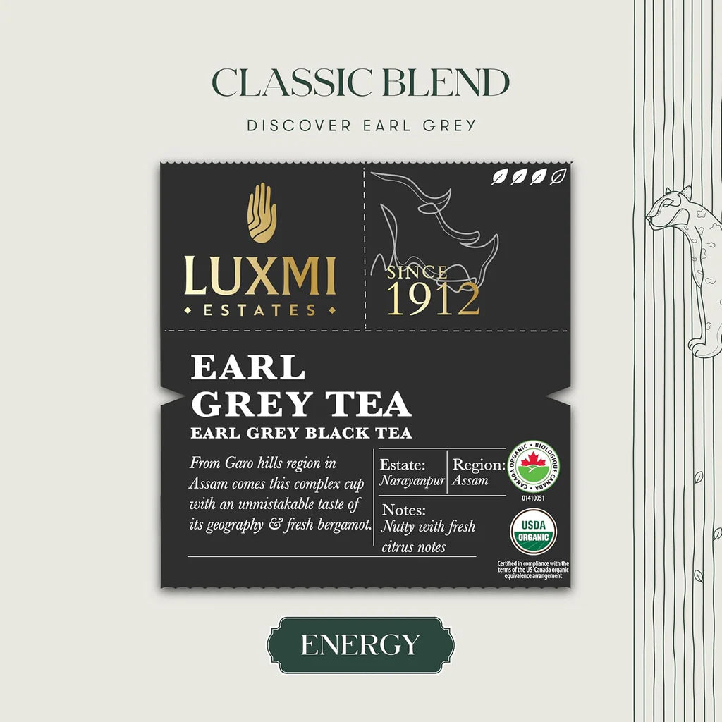 Tea | Earl Grey Tea (Black Tea) – USDA Organic - Luxmi Estates - 25 Tea Bags
