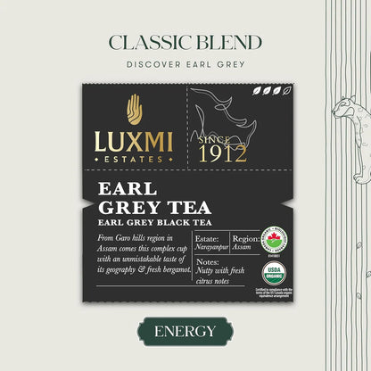 Tea | Earl Grey Tea (Black Tea) – USDA Organic - Luxmi Estates - 25 Tea Bags