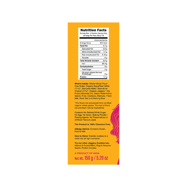 Bajra &amp;amp; Barnyard Jaggery Cookies – Gluten Free, No Added Refined Sugar, No Maida &amp;amp; No Soda - Early Foods - 150gm
