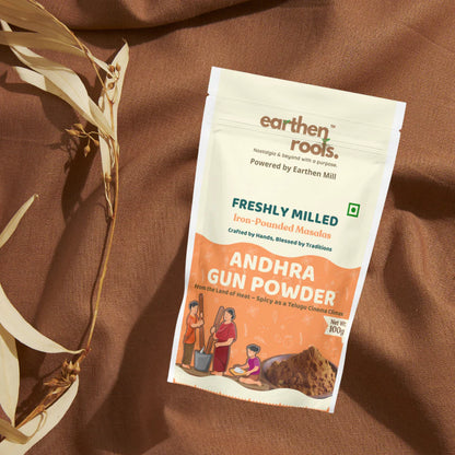Gun Powder | Iron Pounded Andhra Gun Powder - Rich, Spicy &amp; Aromatic - No Preservatives &amp; No Additives - Earthen Roots - 100gm