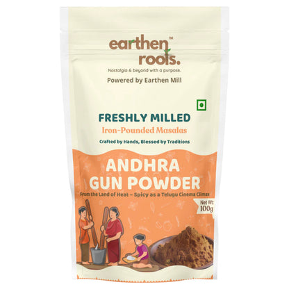 Gun Powder | Iron Pounded Andhra Gun Powder - Rich, Spicy &amp; Aromatic - No Preservatives &amp; No Additives - Earthen Roots - 100gm