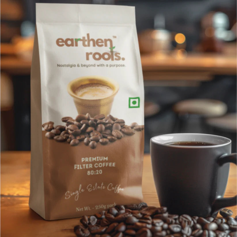 Coffee Powder | Premium Filter Coffee Powder - Bold &amp; Aromatic - Single Estate Coffee - No Artificial Flavors Or No Added Preservatives - Earthen Roots - 50gm