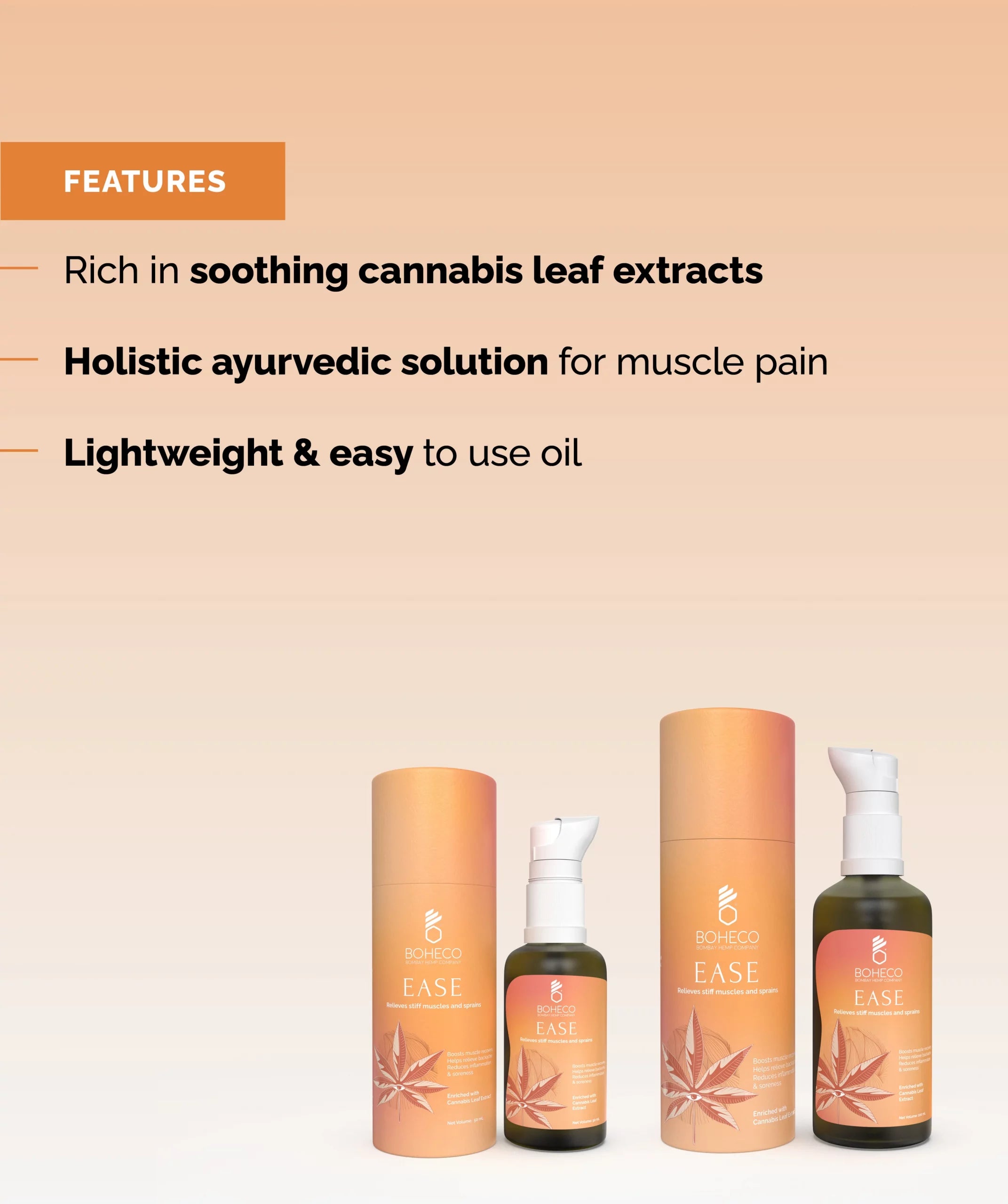 Oil | Ease Relieves Stiff Muscles – Vegan &amp;amp; Cruelty Free - Boheco Life – 100ml
