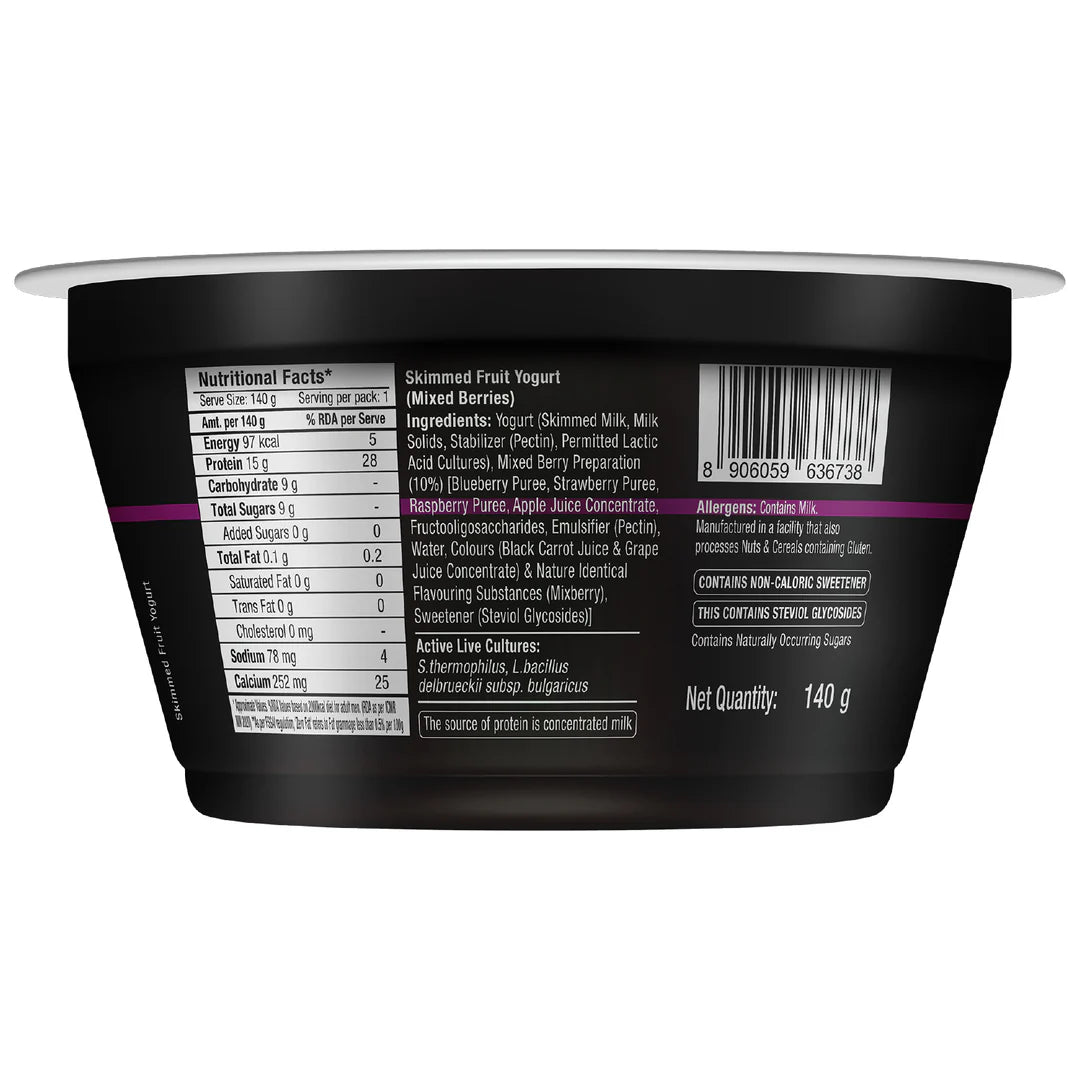 Yogurt | Mixed Berries Greek Yogurt - 15g Protein- No Added Sugar &amp; No Added Preservatives – Epigamia - 140gm