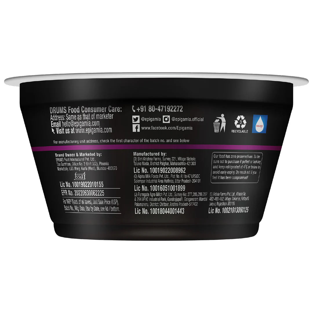 Yogurt | Mixed Berries Greek Yogurt - 15g Protein- No Added Sugar &amp; No Added Preservatives – Epigamia - 140gm