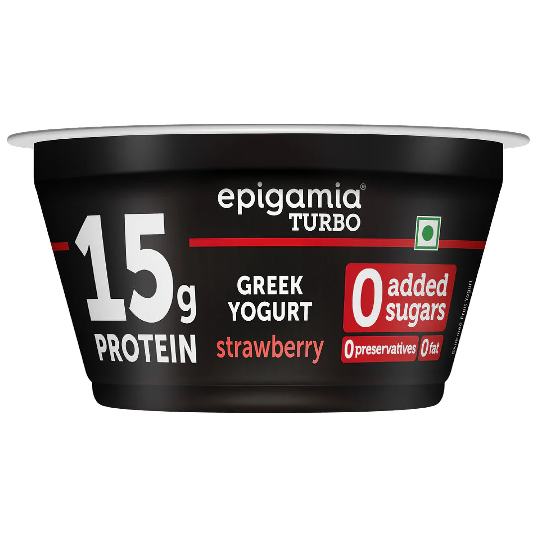 Yogurt | Greek Yogurt - Strawberry - 15g Protein - No Added Preservatives ,Zero Fat &amp; No Added Sugar - Epigamia - 140gm
