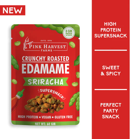 Edamame | Roasted (Crunchy) - Sriracha - Sweet &amp;amp; Spicy - 8g of Protein Per Serving - Not Fried - Vegan, Gluten Free, Non Gmo, High In Protein &amp;amp; Diabetic Friendly - Pink Harvest - 60gm