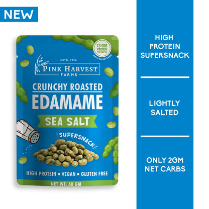 Edamame | Roasted (Crunchy) - 13 g of Protein Per Serving - Lightly Salted - Not Fried - Sea Salt - Vegan, Gluten Free, High In Protein &amp; Diabetic Friendly - Pink Harvest - 60gm