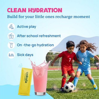 Hydration Drink Mix (Ages 2+)- Natural Strawberry Lemonade Flavour (Coconut Water, Pink Himlayan Salt) -No Artificial Preservatives - No Artificial Colors- No Refined Sugar - Wellopia- (15 Sachets) -6gm