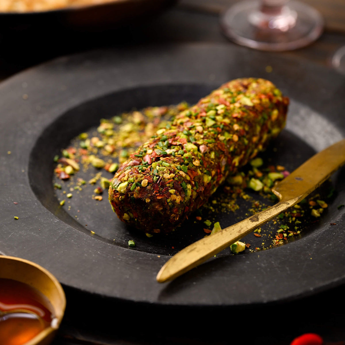 Cheese |  Truffle Fromage Cheese Log (Coated With Pistachios, Sumac, Chilli Flakes &amp; Chives)  – Farm Fresh Milk - Eleftheria Cheese - 150gm