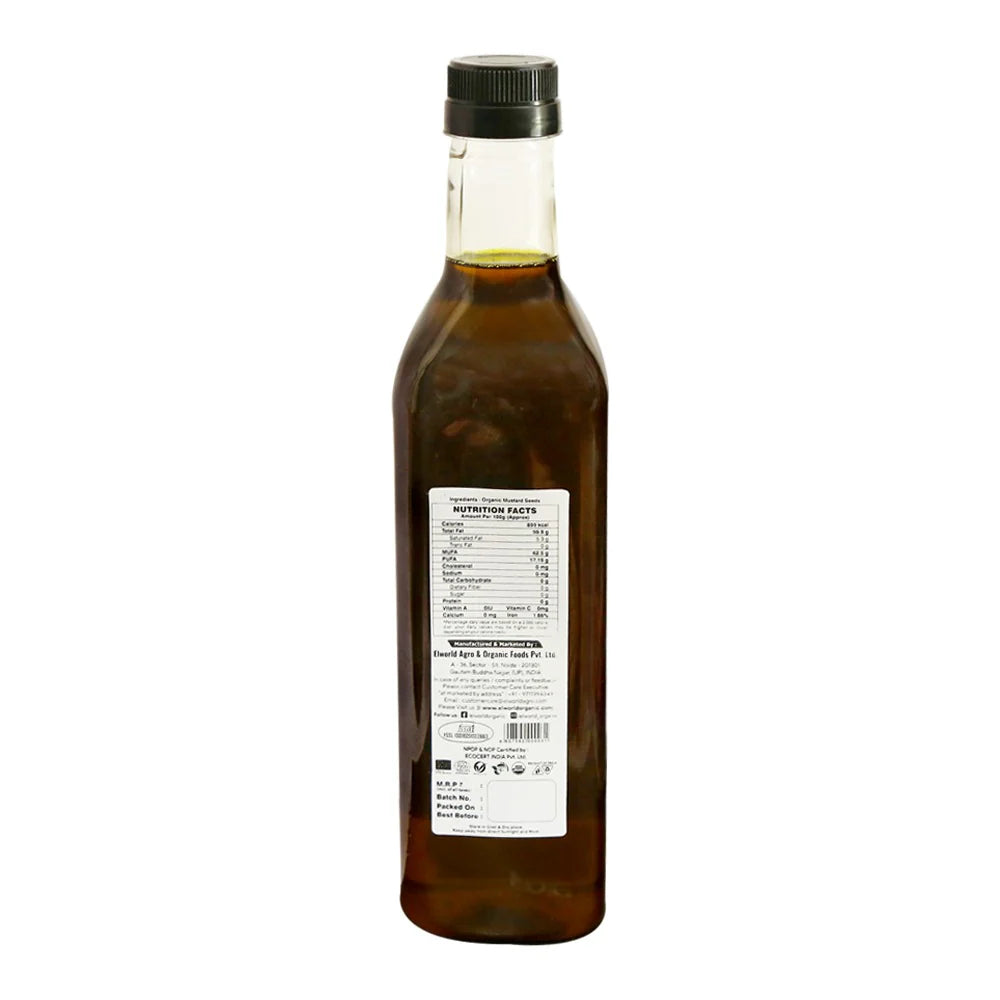 Mustard Oil | Yellow Mustard Oil - Organic - Cold Pressed - No Added Chemicals &amp; Pesticides Free - Elworld - Organic - 500ml