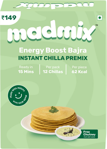 Chilla Premix | Instant - Energy Boost Bajra (Made With Millets) - Per Piece 62 Kcal - Gluten Free, No Trans Fat, No MSG &amp;amp; No Added Preservatives - Per Pack 12 Chillas - madmix - 270gm