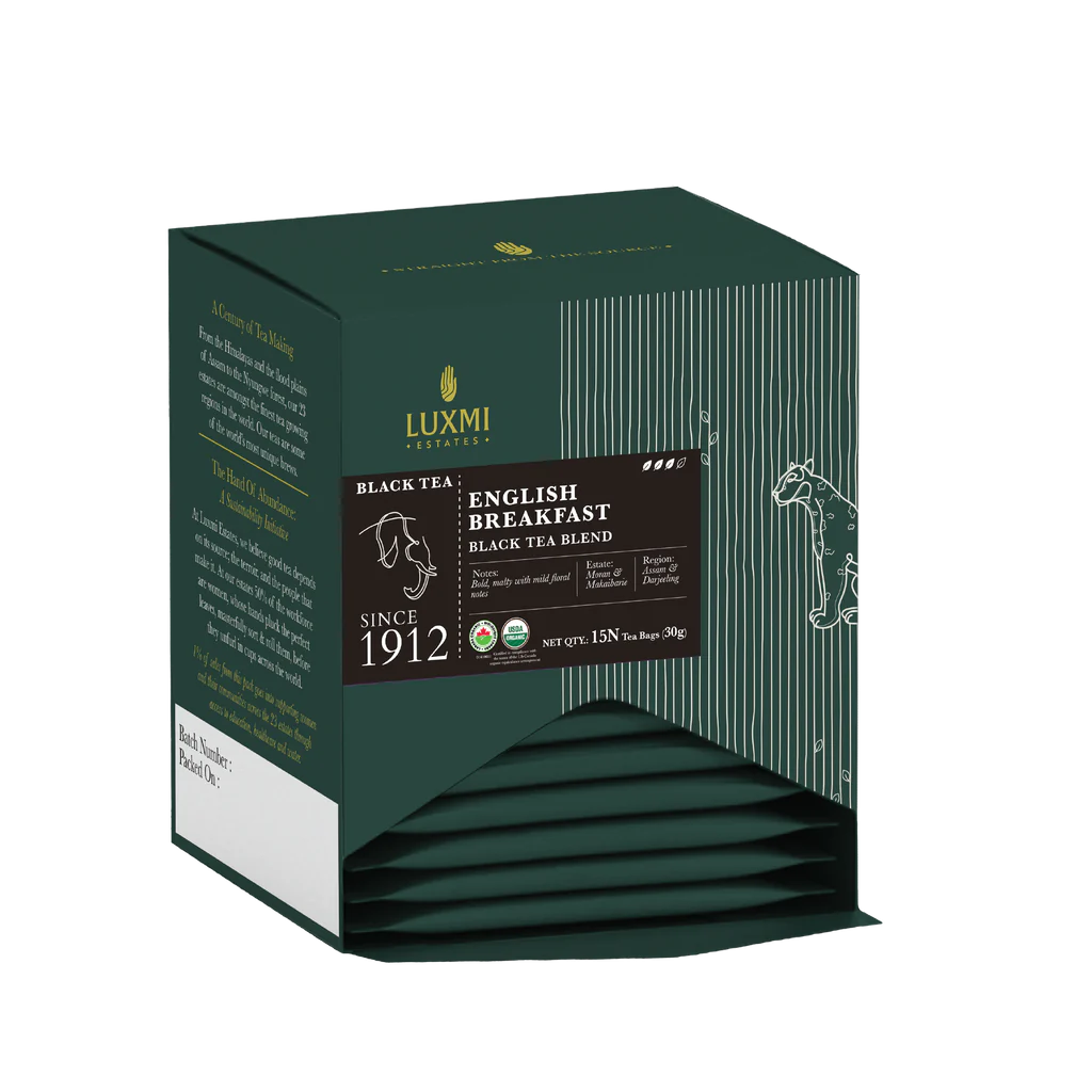Tea | English Breakfast Black Tea Blend - Bold, Malty With Floral Notes - Assam & Darjeeling - USDA Organic - Luxmi Estate - 25 Tea Bag
