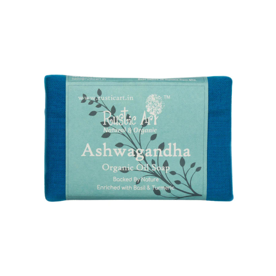 Soap | Ashwagandha Soap Enriched With Basil &amp; Turmeric - Organic Oil Soap – Rustic Art – 100gm