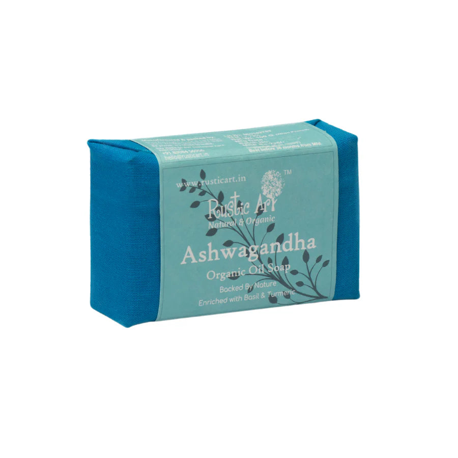 Soap | Ashwagandha Soap Enriched With Basil &amp; Turmeric - Organic Oil Soap – Rustic Art – 100gm